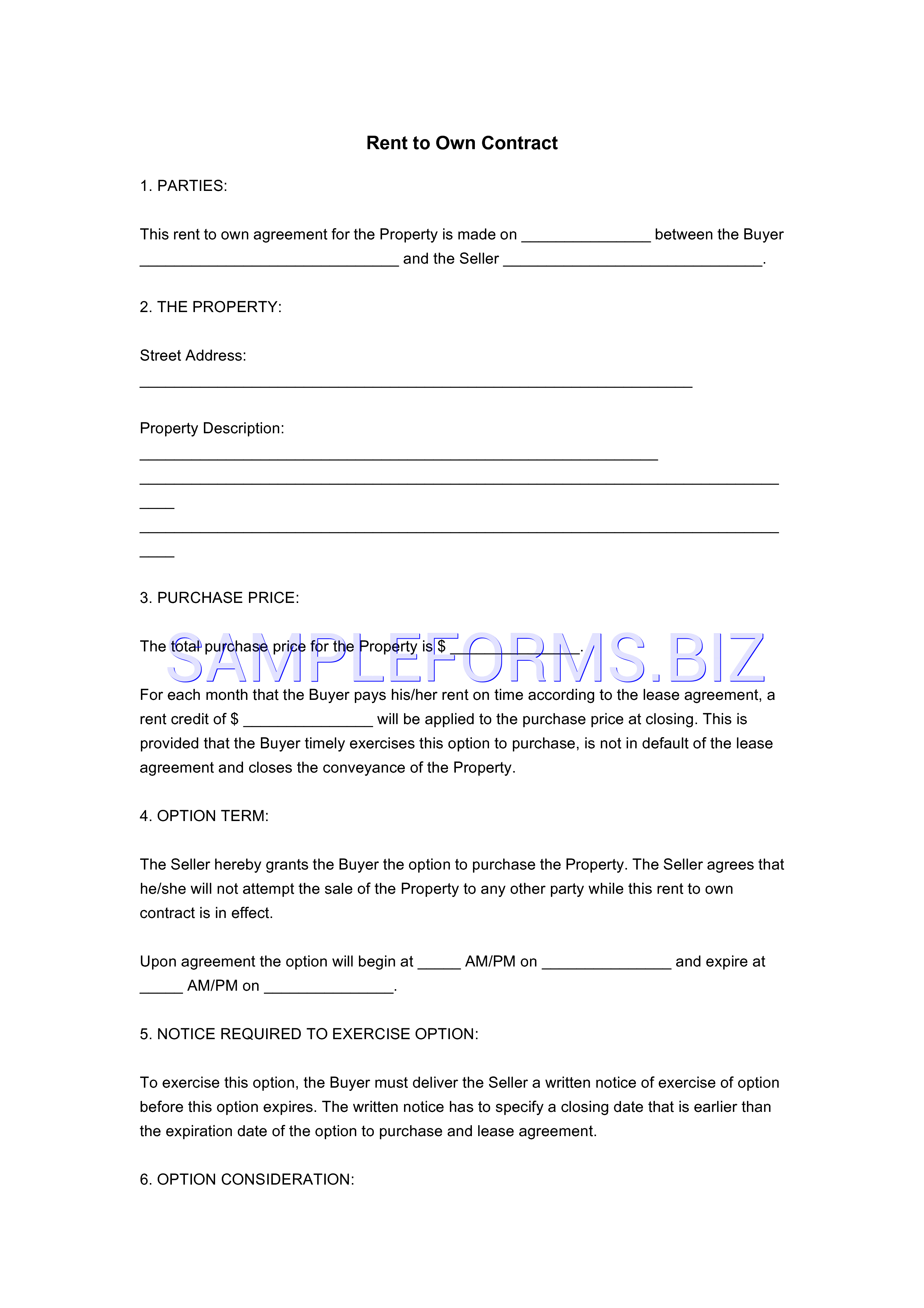 Preview free downloadable Rental Purchase Contract in PDF (page 1)